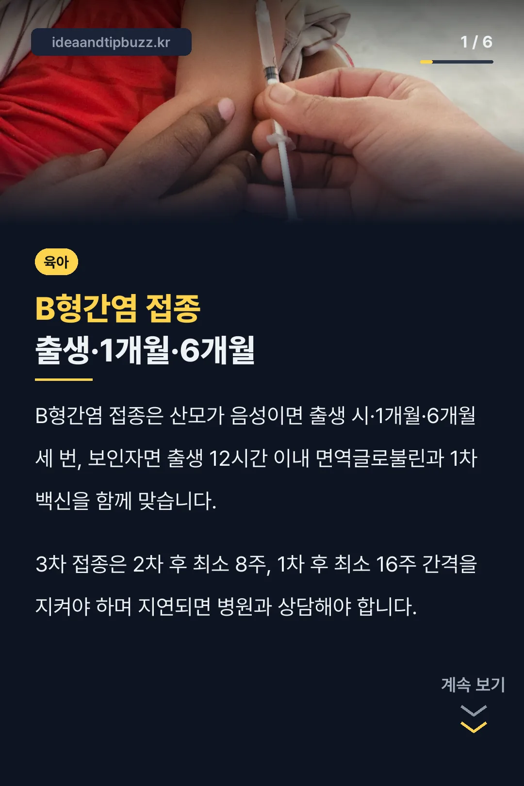 B형간염 접종 출생·1개월·6개월